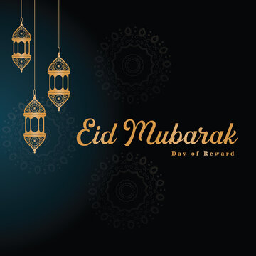 Eid Mubarak Islamic design crescent moon and mosque. "Eid Mubarak" Islamic background template vector design
