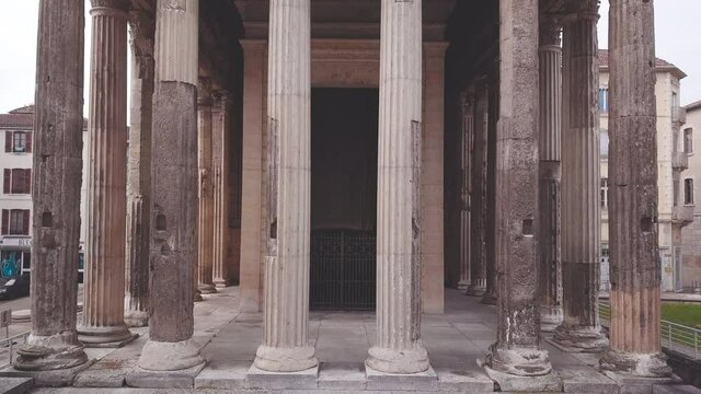 vienne, temple auguste Livie, drone,  architecture, b&acirc;timent, colonne, house of god, vieux, rep&egrave;re, ville, ciel, colonne, pierre, romain, rome, france, ancien, roma, europe, panth&eacute;on, voyage, fa&ccedil;ade, 