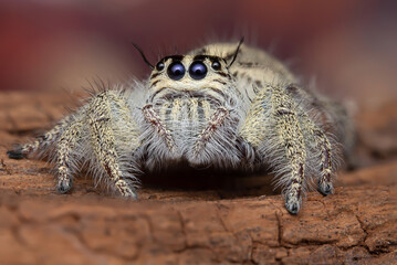 Macro photo ,Jumping spider on a green leaf