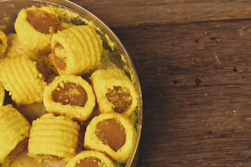 Malaysian traditional cookies called as Pineapple Tart or Tart Nenas served during Eid Fitri.