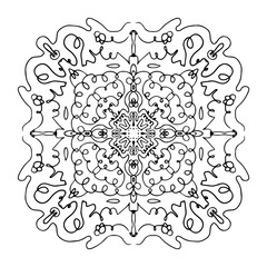 Vector hand drawn, line art. Coloring page for adults and children. Mandala. Various abstract shapes and lines. Tile stencil