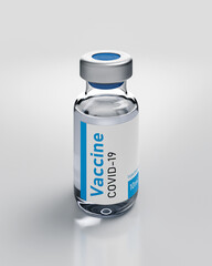 Ampoule vaccine from coronavirus 3d render illustration on white.
