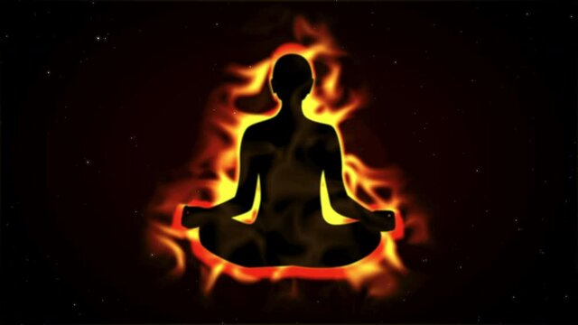 Human Cover with Orange or Golden energy body and aura in Meditation Concept Illustration Animation on Space Background