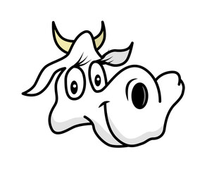 Cute funny cow character head, face smiling. Isolated on white background. Cartoon style vector illustration.
