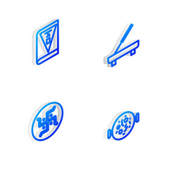 Set Isometric line Scented spa stick, India constitution day, Hindu swastika and Chicken tikka masala icon. Vector