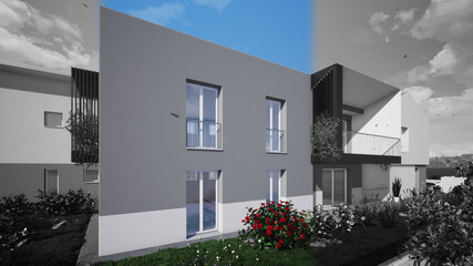 Modellazione 3D edificio colore/bianco e nero