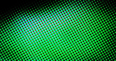 abstract light green dots overlay colorful pattern with circles geometry halftone texture on dark black.