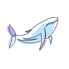 Single line whale. Whale art. Minimalistic illustration of a whale