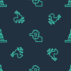 Set line Poodle dog, Rooster weather vane and Eiffel tower on seamless pattern. Vector