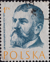 POLAND-CIRCA 1957 : A post stamp printed in Poland showing a portrait of the famous Polish...