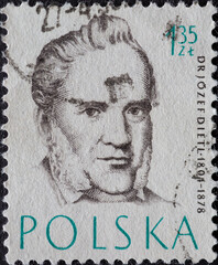 POLAND-CIRCA 1957 : A post stamp printed in Poland showing a portrait of the famous Polish Physician: Józef Dietl - obrazy, fototapety, plakaty