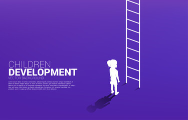silhouette of kid standing with the ladder for go up. Concept of children education and learning. © Panithan