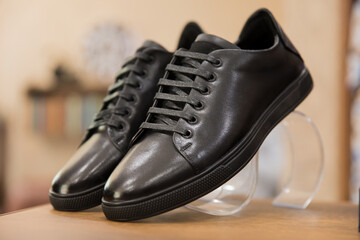 elegant man shoes in shop