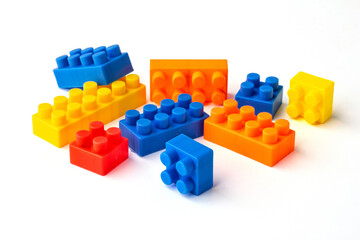 Obraz premium Many color square puzzle toys isolated on a white background.