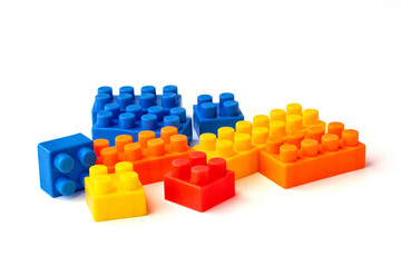 Many color square puzzle toys isolated on a white background.