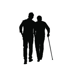Son Walking with old Father silhouette