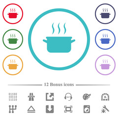 Steaming pot flat color icons in circle shape outlines