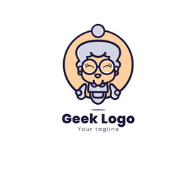 Cute gamer old female cartoon logo template