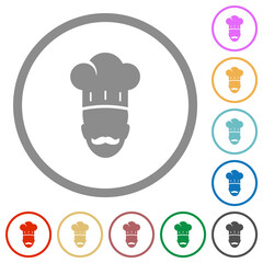 Master chef with mustache flat icons with outlines
