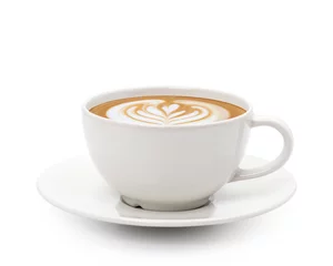 Foto op Plexiglas Hot coffee cappuccino latte art isolated on white background. © Freedom Life