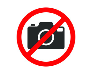 No photographing prohibition symbol sign. Photograph amd camera prohibit icon logo. Vector illustration image. Isolated on white background.