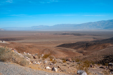 Fototapeta na wymiar Beautiful panoramic landscape with mountains and desert in Death Valley, USA.