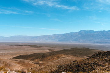 Beautiful panoramic landscape with mountains and desert in Death Valley, USA.
