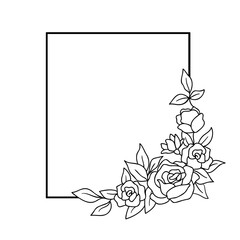 Vector frame with roses. Rectangular floral frame.