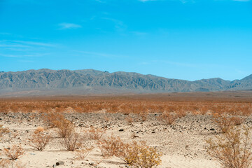 Beautiful panoramic landscape with mountains and desert in Death Valley, USA.