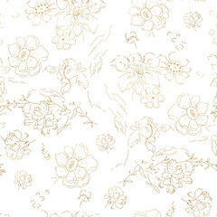 Gentle watercolor floral seamless print for fabric or packaging paper. Vintage style
