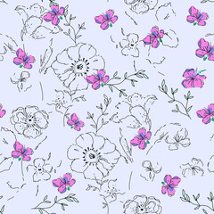 Gentle watercolor floral seamless print for fabric or packaging paper. Vintage style
