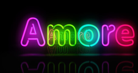 Amore love symbol neon light 3d illustration