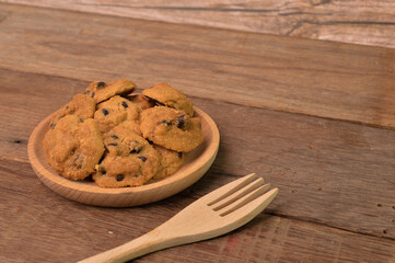 Malaysian traditional cookies called as Chocolate Chip Cookies served during Eid Fitri.