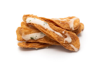 Crispy Roti sugar coated isolated on a white background. (snack, appetizer, dessert)