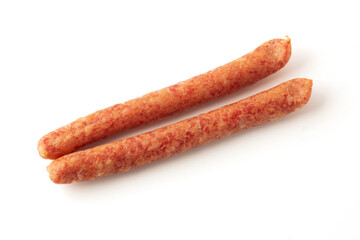 Chinese sausage isolated on a white background, As a preservation of food by drying with air.
