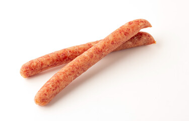 Chinese sausage isolated on a white background, As a preservation of food by drying with air.