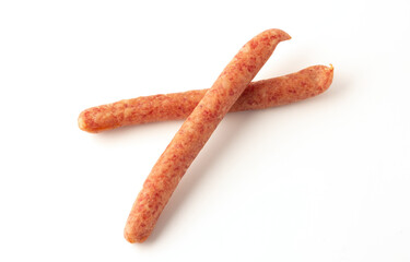 Chinese sausage isolated on a white background, As a preservation of food by drying with air.