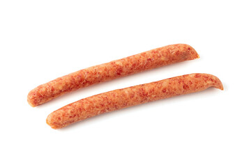 Chinese sausage isolated on a white background, As a preservation of food by drying with air.