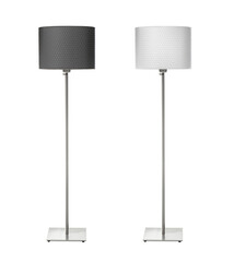 Stylish floor lamps on white background, collage