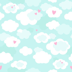Cute seamless pattern with clouds in pastel colors. Great for baby fabric, textile, wallpaper, nursery room, scrapbooking or wrapping paper, party decoration. Kids cartoon vector background. 