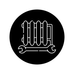 Obraz premium Installation of heating systems black glyph icon. Pictogram for web page, mobile app