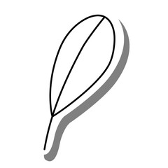 Black line cartoon simple leaf on white silhouette and gray shadow. Icon Emoji for decoration or any design. Vector illustration of nature.