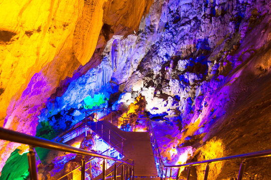 Colorful lighted Kosekbuku Asthma Cave in Anamur