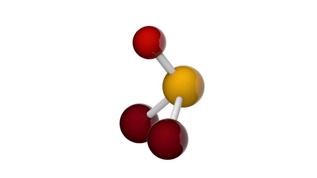 Selenium oxybromide (SeOBr2 or Br2OSe) is a selenium oxohalide chemical compound. SeOBr2 is highly reactive. 3D render. Seamless loop. Chemical structure model: Ball and Stick. White background