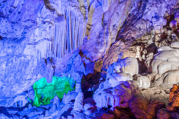 Colorful lighted Kosekbuku Asthma Cave in Anamur