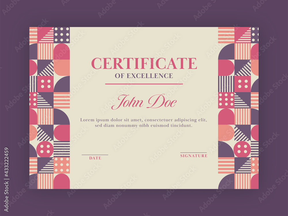 Poster certificate of excellence template layout with abstract pattern.