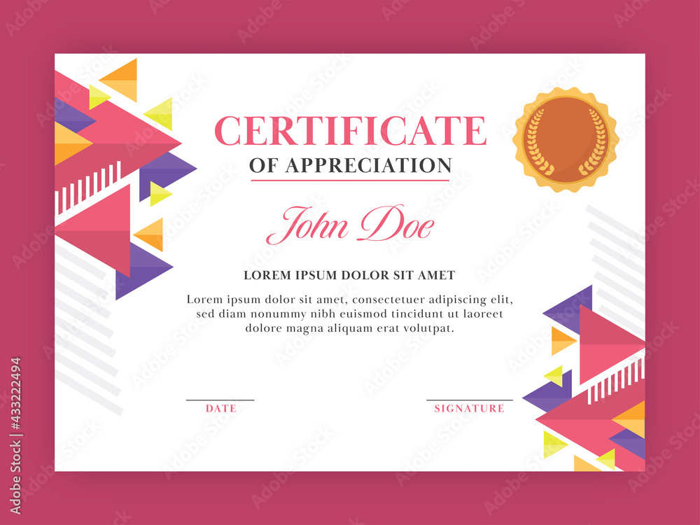 Poster certificate of appreciation template design with abstract geometric pattern in white color.