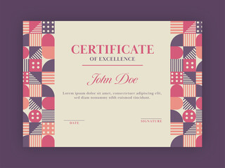Certificate Of Excellence Template Layout With Abstract Pattern.