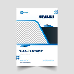 Business Brochure Template Design With Copy Space In White And Blue Color.