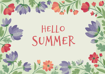 Summer flowers - vector frame, poster, banner, card, template. Summer mood. 